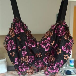 Cosabella Black and Pink Floral Lace Bralette